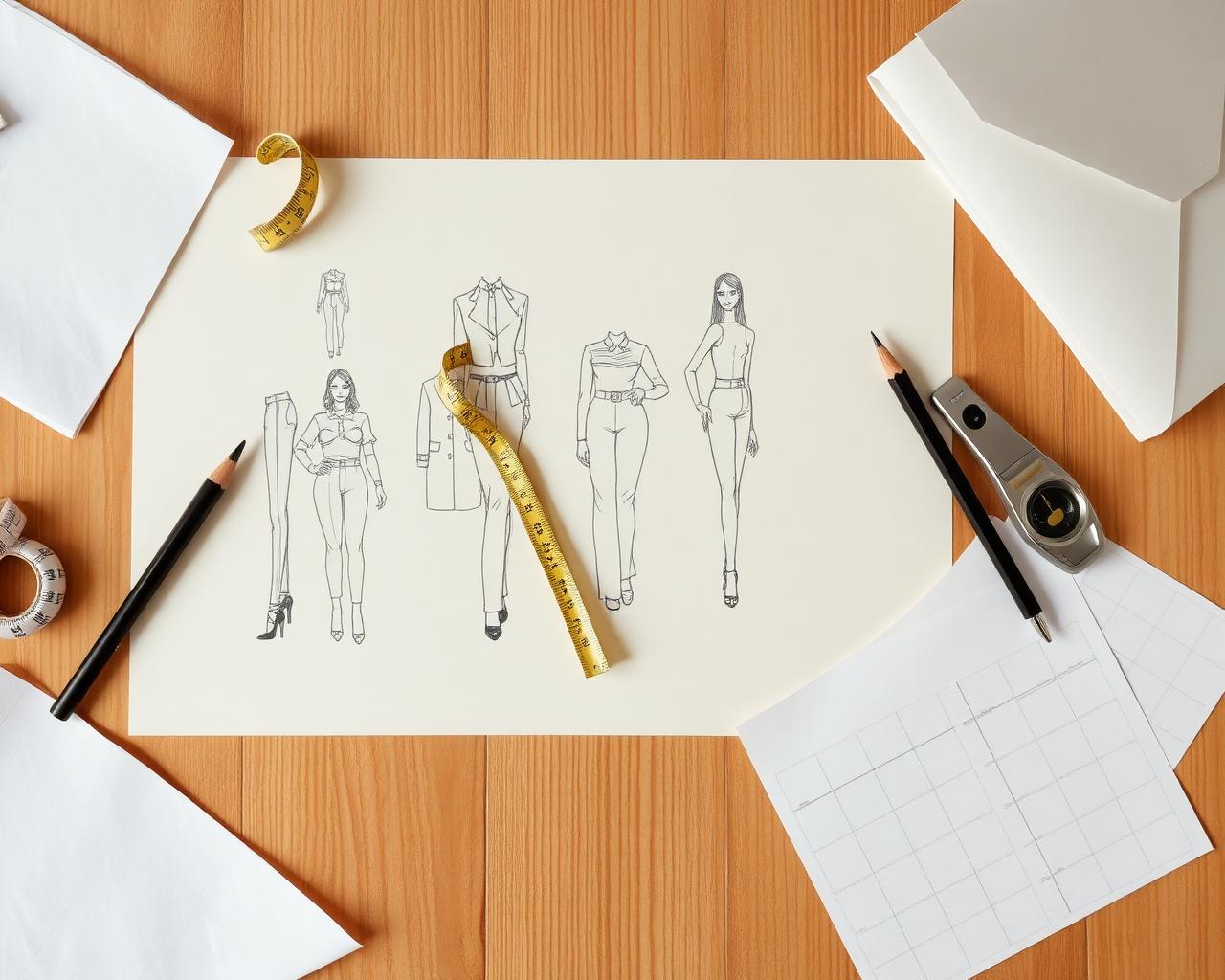 Fashion sketches with measuring tape